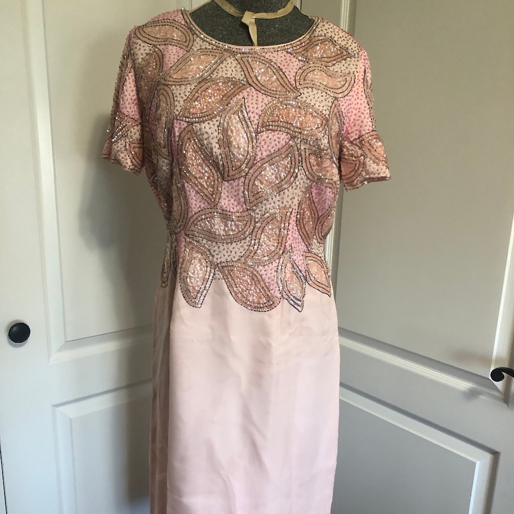 Vintage pink silk beaded dress size 10/12 medium